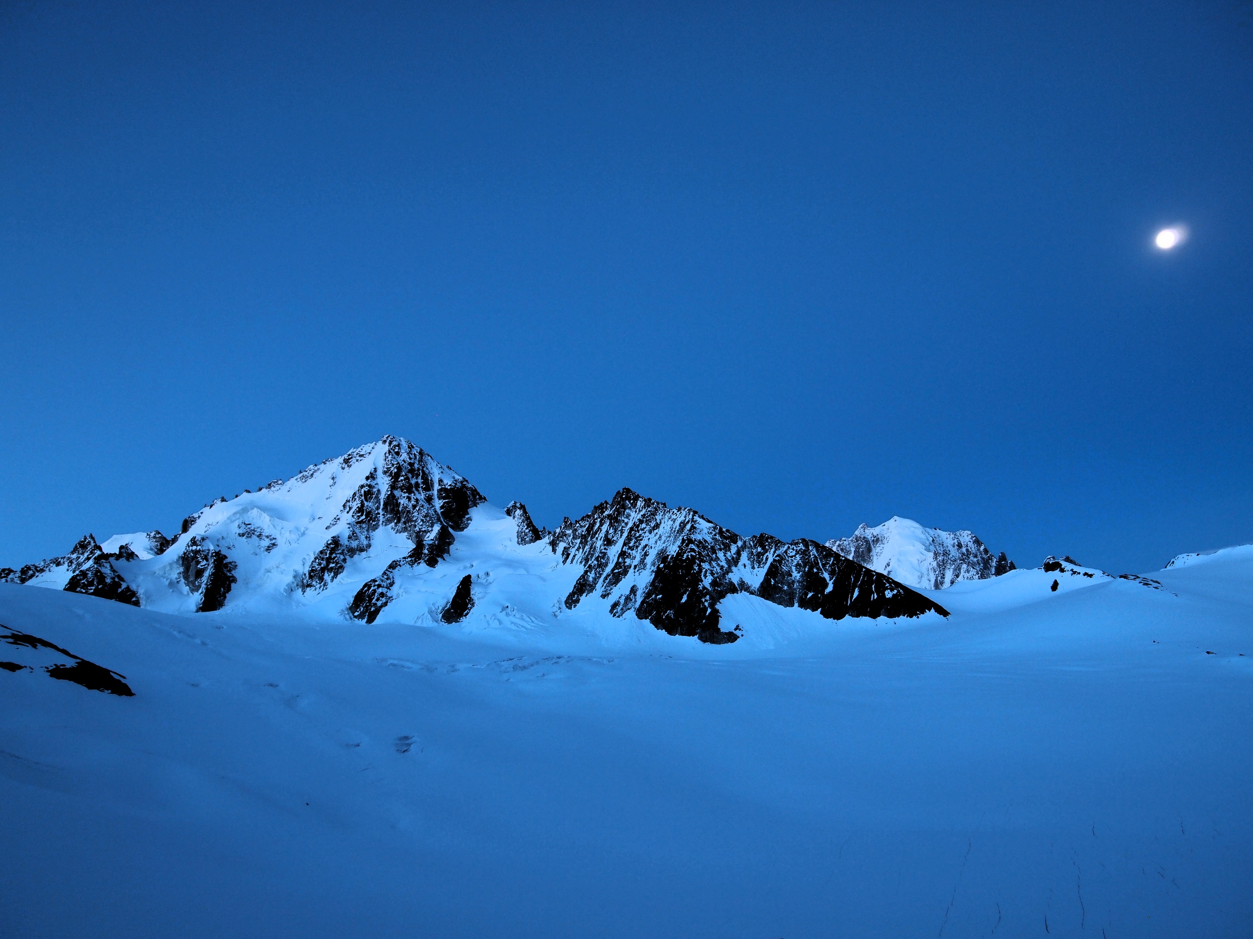 View to Aig du Chardonney at night, Chamonix
